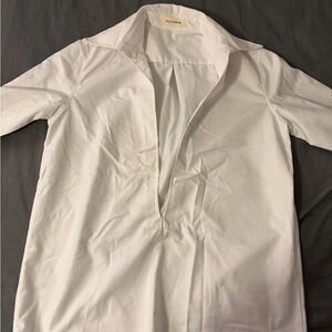 White womens v neck Popover long sleeve shirt oversized